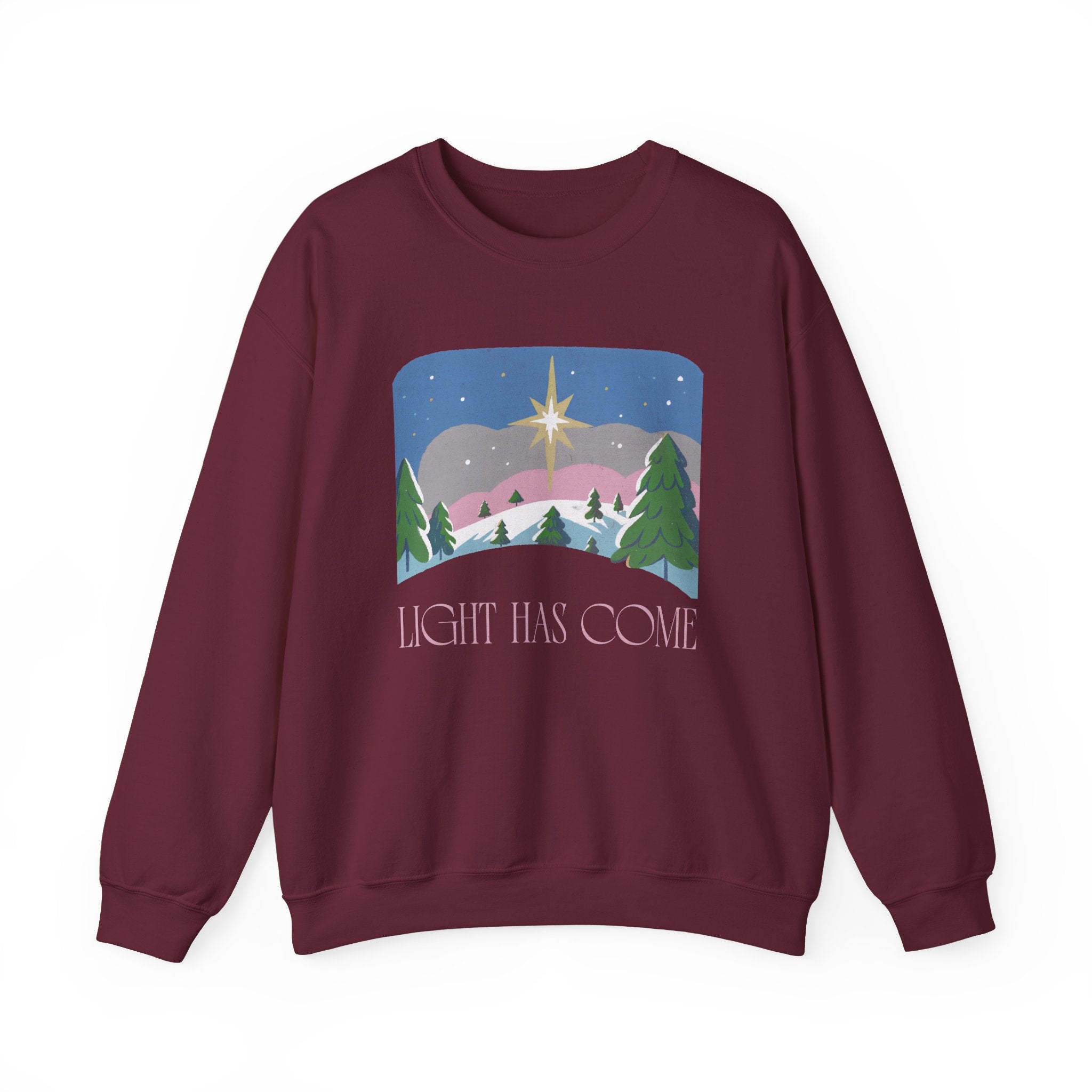 Christian Christmas Sweatshirt – “Light Has Come” | Unisex Faith-Based Holiday Crewneck
