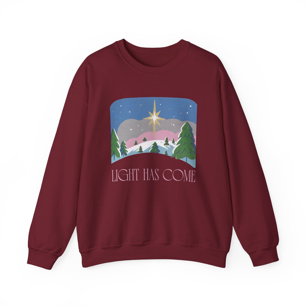 Christian Christmas Sweatshirt – “Light Has Come” | Unisex Faith-Based Holiday Crewneck