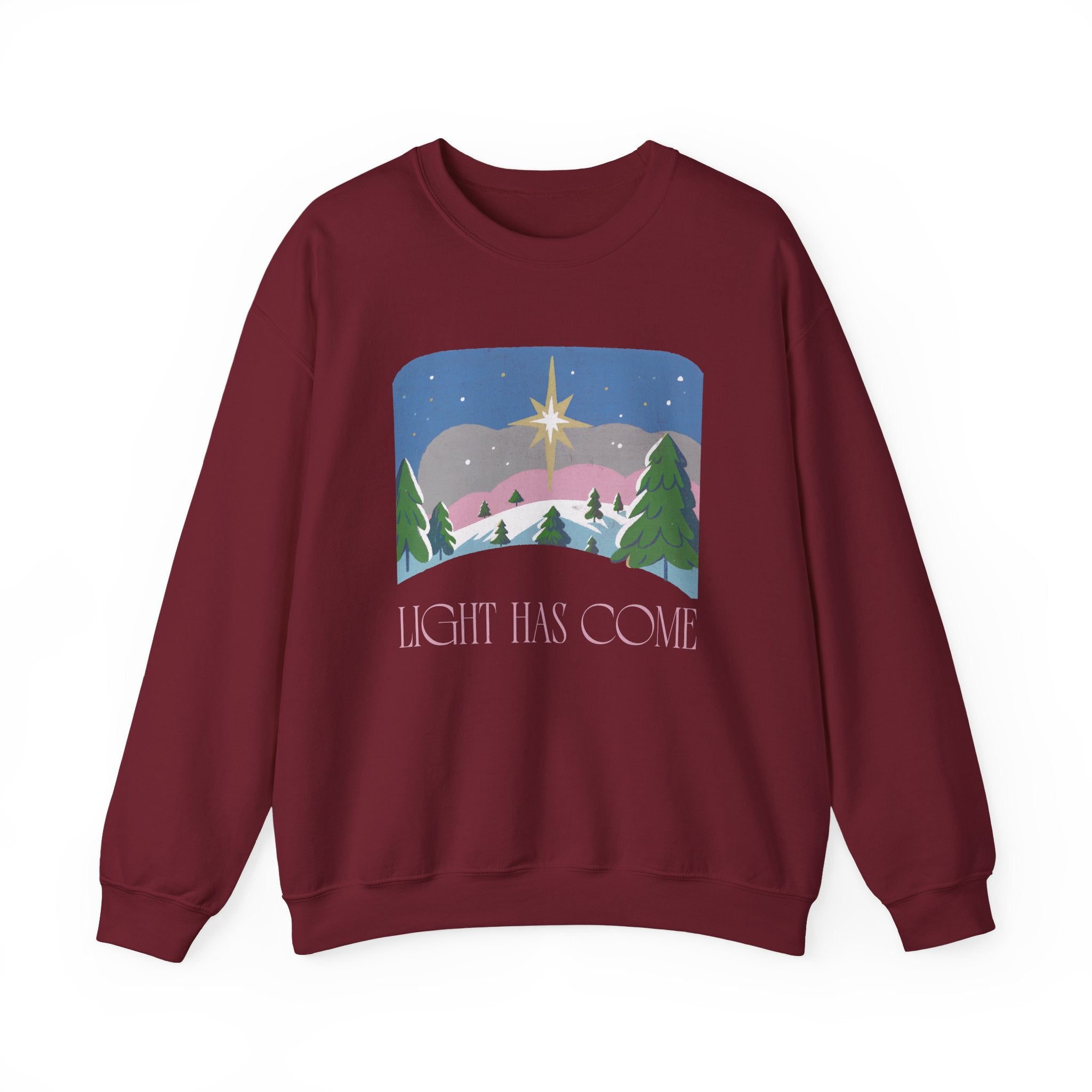 Christian Christmas Sweatshirt – “Light Has Come” | Unisex Faith-Based Holiday Crewneck
