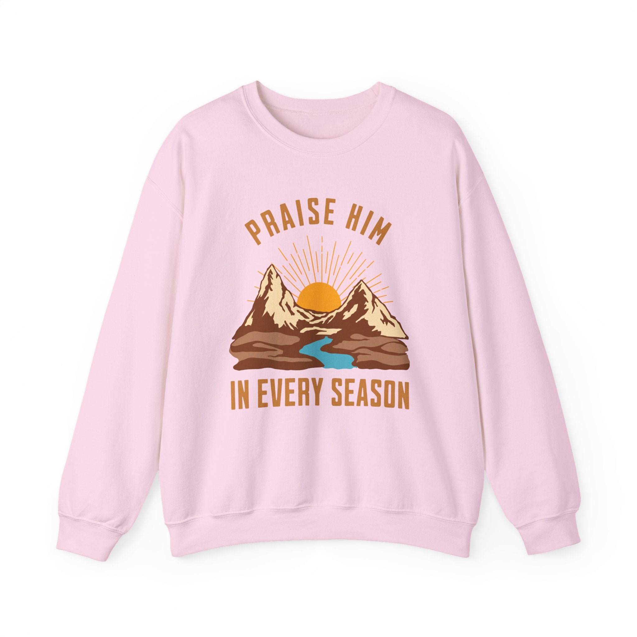 Christian Sweatshirt – “Praise Him in Every Season” | Faith-Based Crewneck for Women