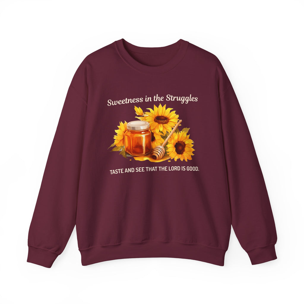 Christian Sweatshirt – “Sweetness in the Struggle” | Faith-Based Crewneck for Women