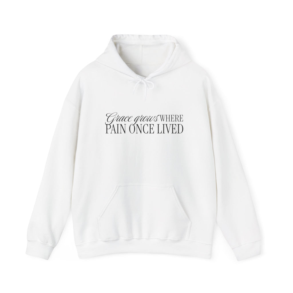 Christian Hoodie – “Grace Grows Where Pain Once Lived” | Faith-Based Unisex Pullover
