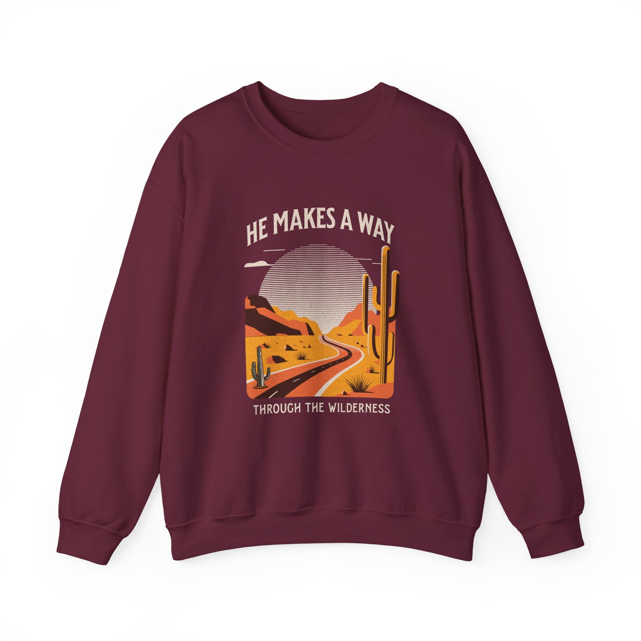 Christian Sweatshirt – “He Makes a Way Through the Wilderness” | Faith-Based Unisex Crewneck