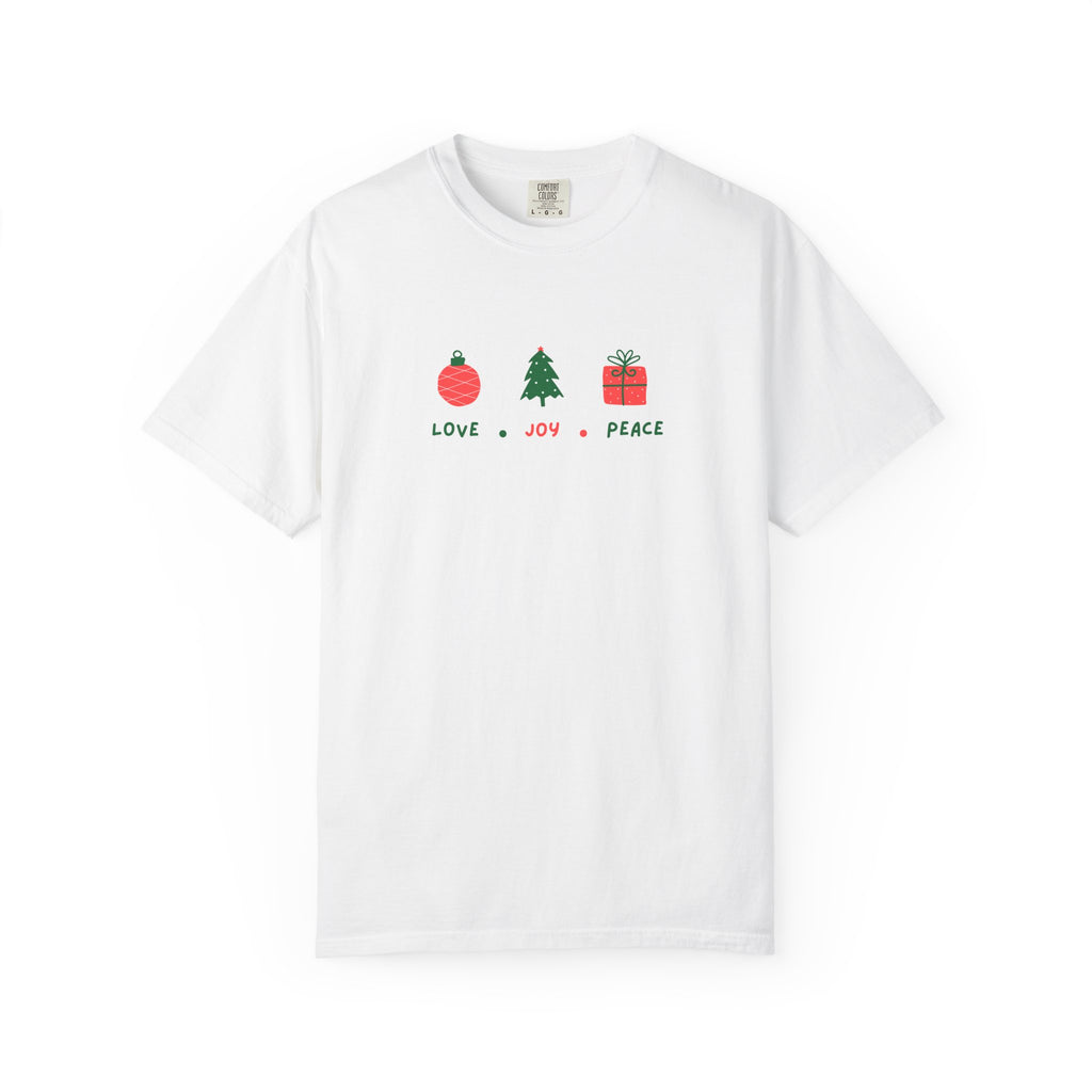 Christian Christmas T-Shirt – “Love, Joy, Peace” | Comfort Colors 1717 Unisex Faith Tee