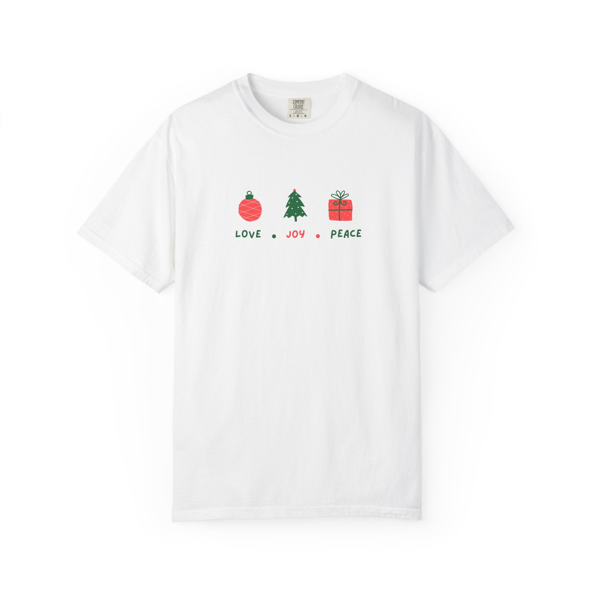 Christian Christmas T-Shirt – “Love, Joy, Peace” | Comfort Colors 1717 Unisex Faith Tee