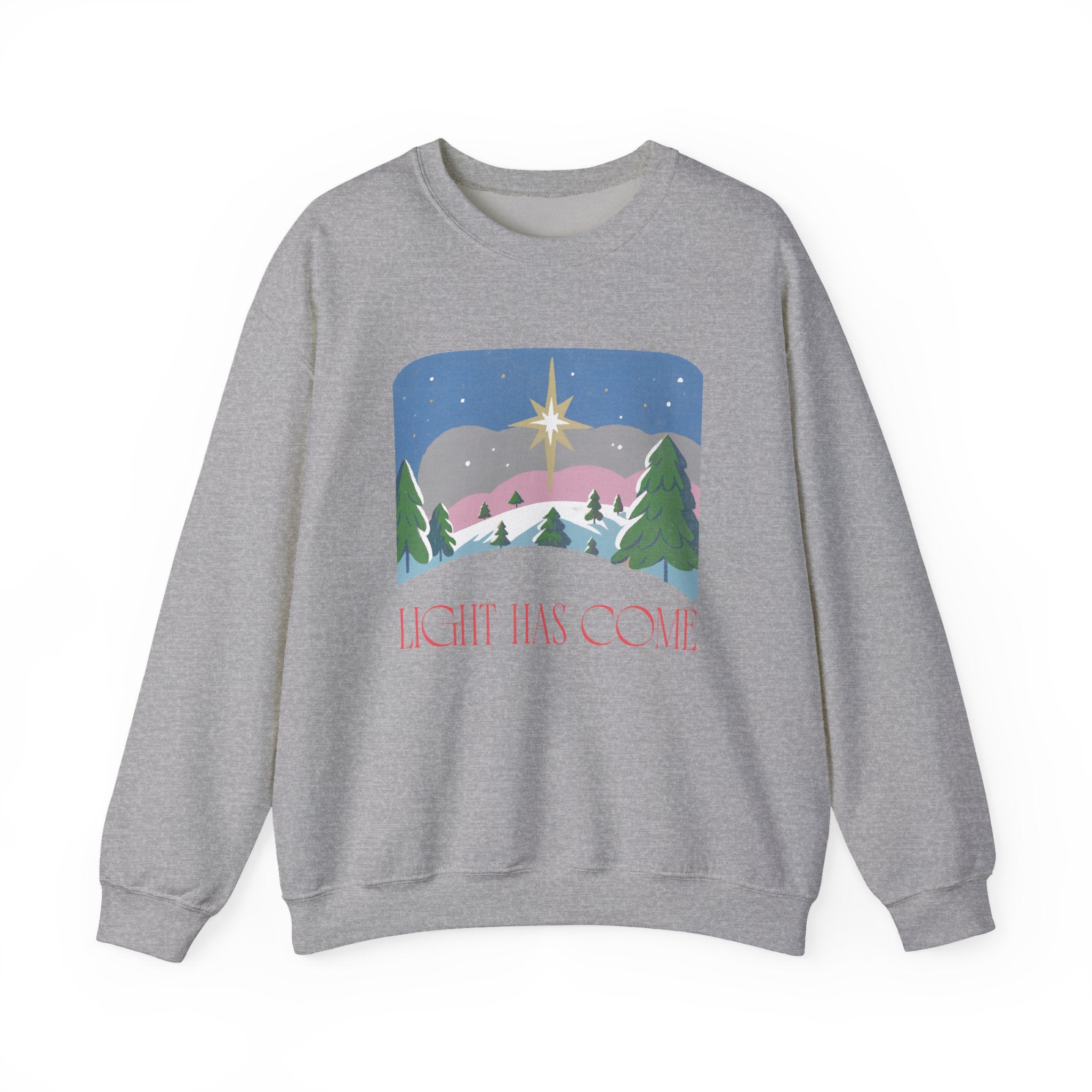 Christian Christmas Sweatshirt – “Light Has Come” | Unisex Faith-Based Holiday Crewneck