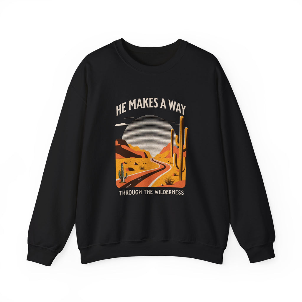 Christian Sweatshirt – “He Makes a Way Through the Wilderness” | Faith-Based Unisex Crewneck