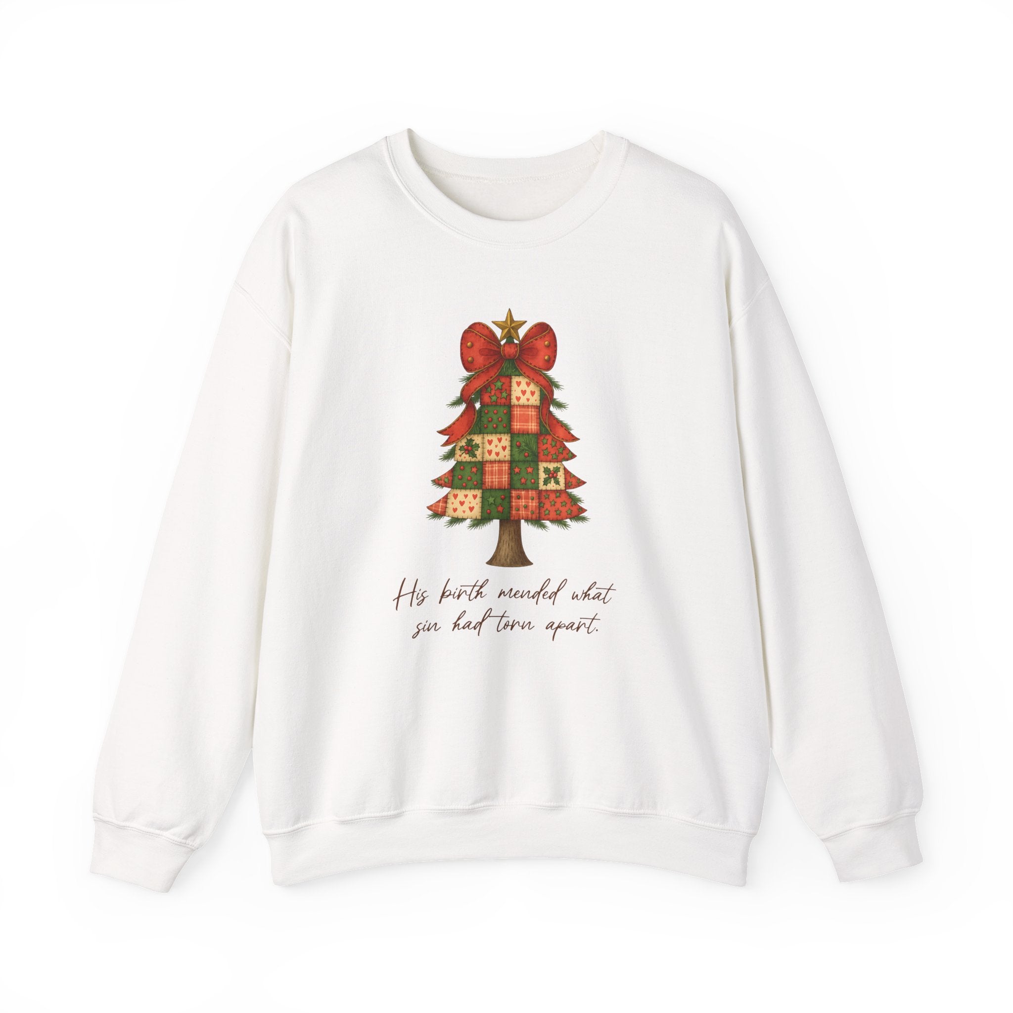 Christmas Collection – “His Birth Mended What Sin Had Torn Apart” Sweatshirt| Christian Apparel & Gifts