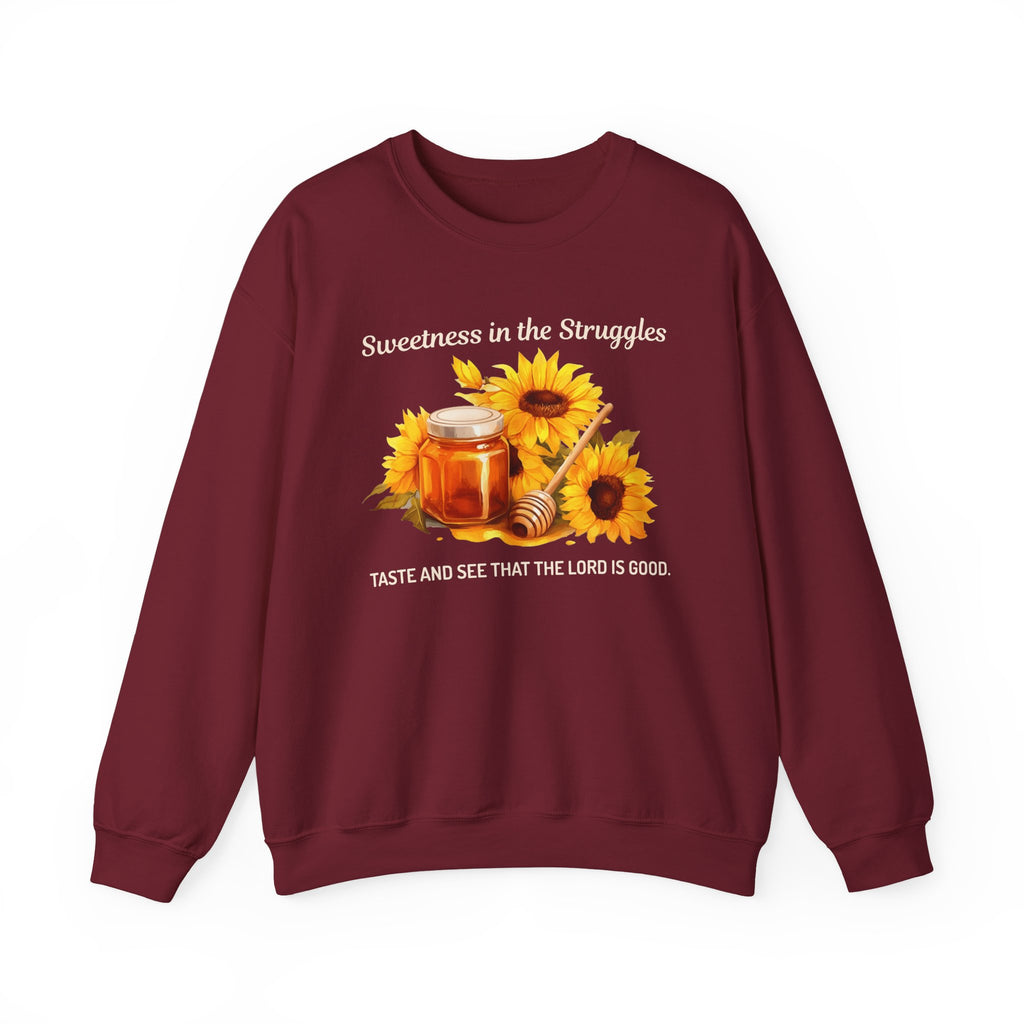 Christian Sweatshirt – “Sweetness in the Struggle” | Faith-Based Crewneck for Women