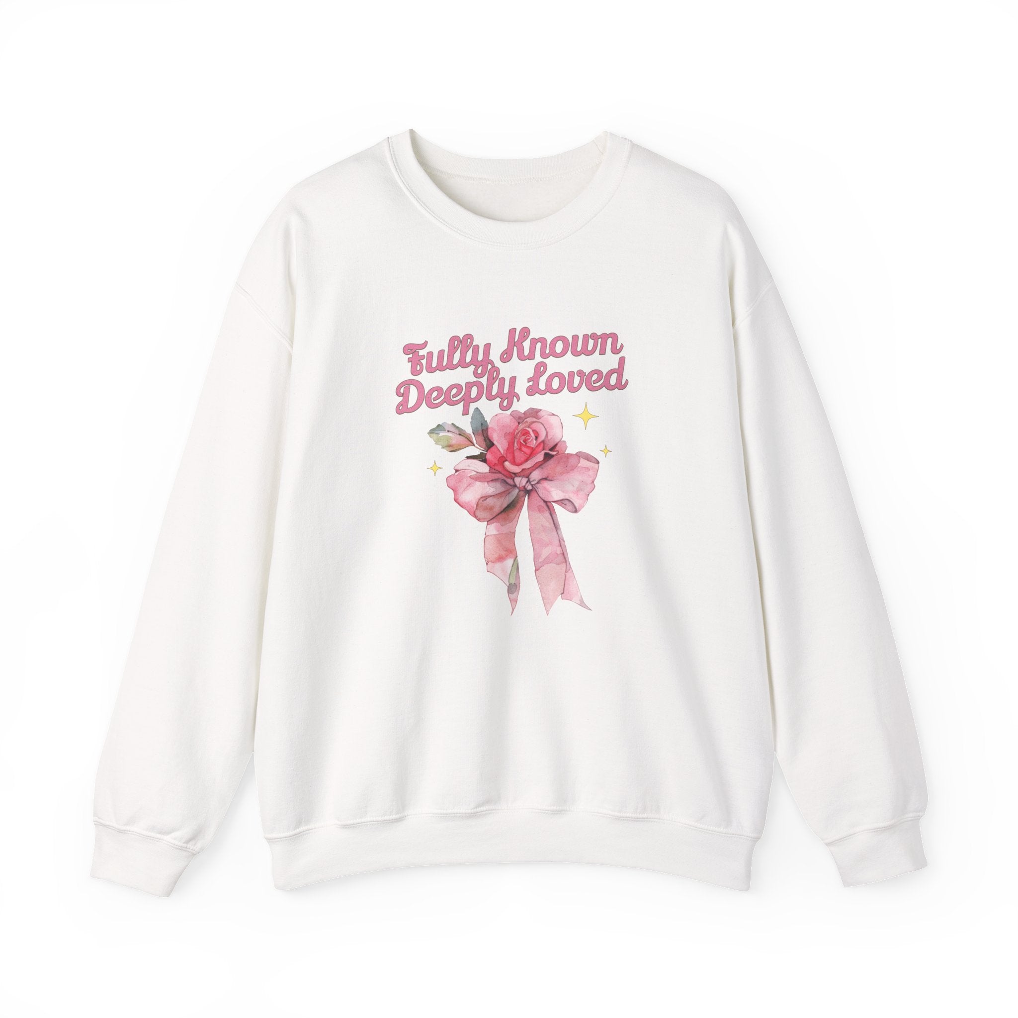Christian Sweatshirt – “Fully Known, Deeply Loved” | Faith-Based Crewneck for Women