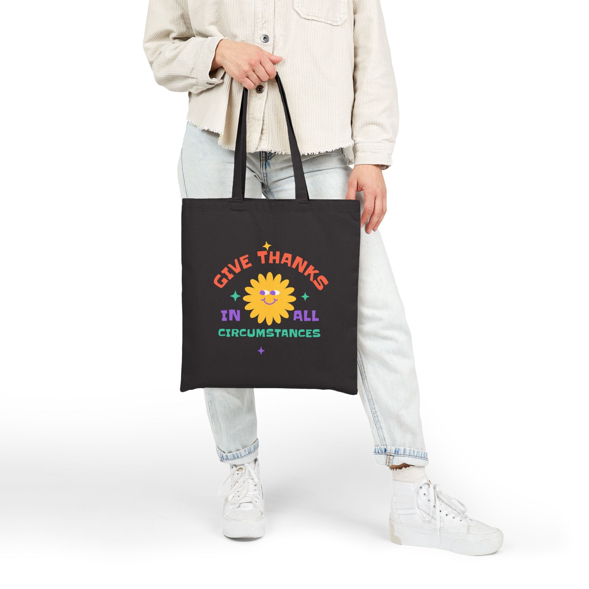 Christian Tote Bag – “Give Thanks in All Circumstances” | Faith-Based Gift for Women