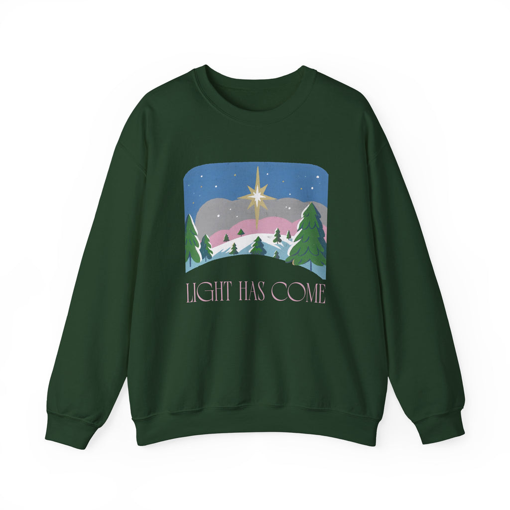 Christian Christmas Sweatshirt – “Light Has Come” | Unisex Faith-Based Holiday Crewneck