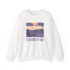 Christian Sweatshirt – “He Restores My Soul” | Faith-Based Comfort Fleece Crewneck